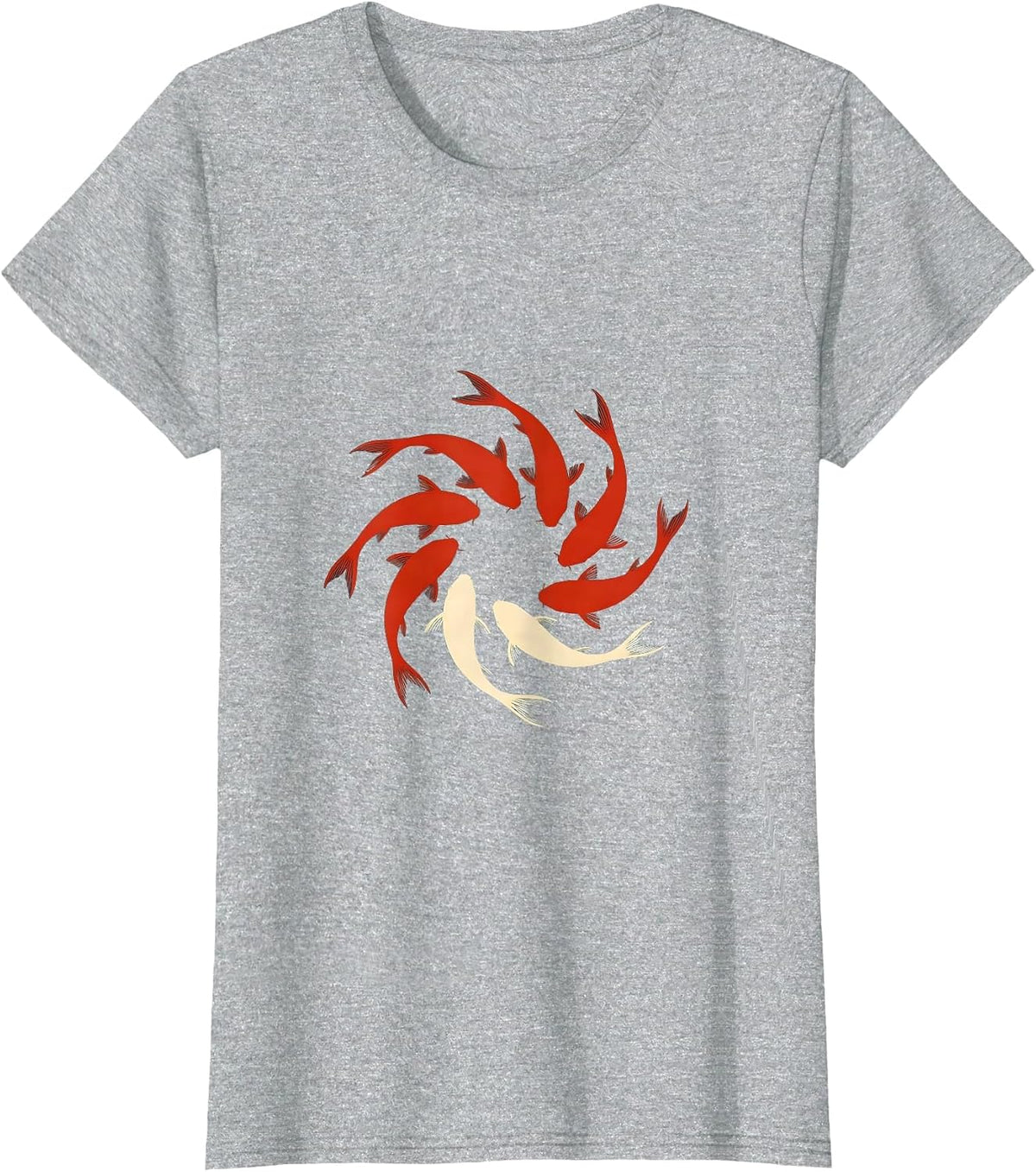 Seven Koi Fish Spiral Art Design T-Shirt - Heather Grey