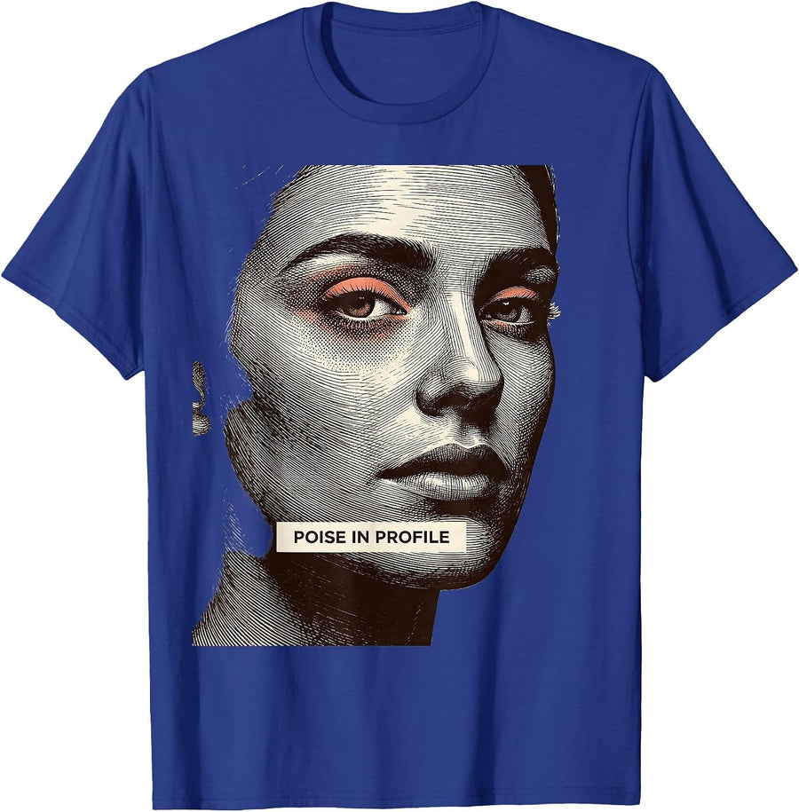 Poise In Profile Abstract Fashion Designer Artwork T-Shirt - Royal Blue