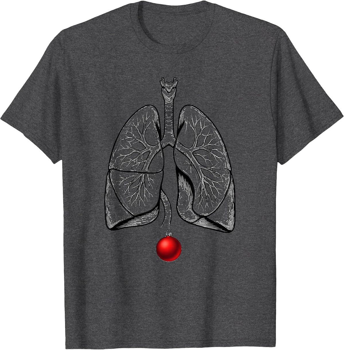 Anatomical Lung Schematic Respiratory Therapist Holiday T-Shirt - Dark Heather Grey