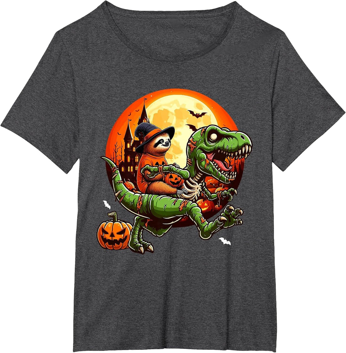 Sloth Riding Horror T-rex As Zombie Halloween Kids Toddler T-Shirt - Dark Heather Grey