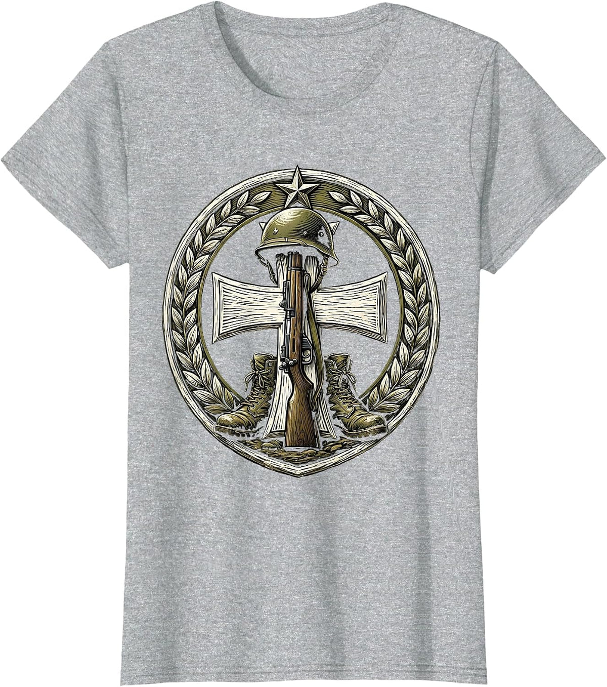 Proud Army Mom Soldier Helmet Memorial Graphic T-Shirt - Heather Grey