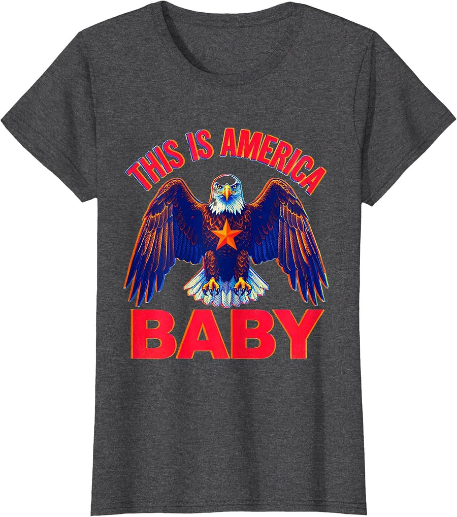 This Is America Baby Patriotic Graphic Design T-Shirt, Women, Dark Heather Grey, XX-Large - As Pictured
