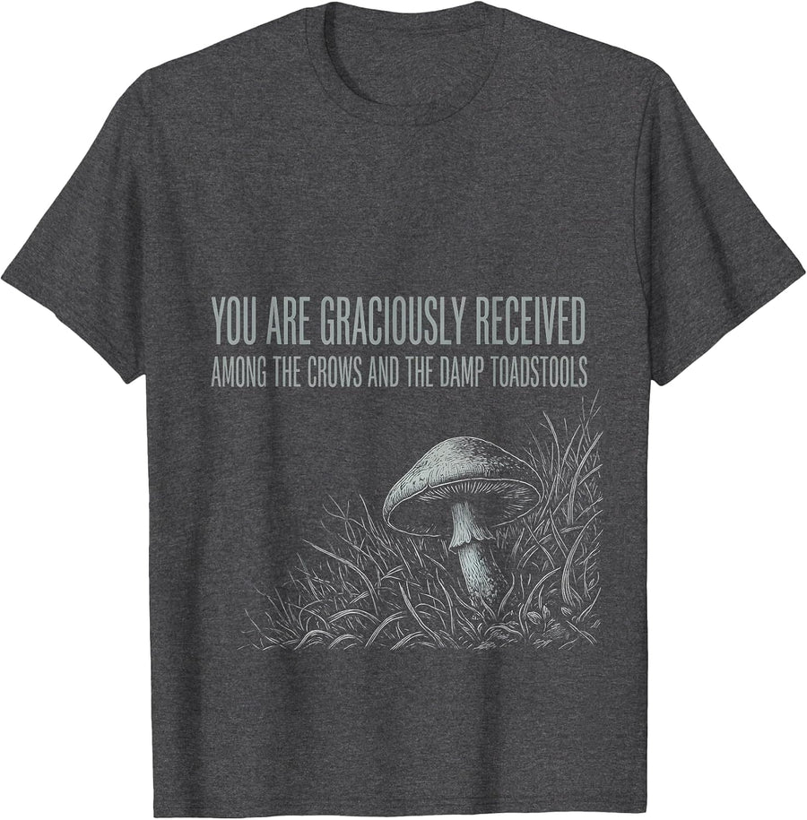 Men's You Are Graciously Received Among The Crows Gothic Crow T-Shirt - Dark Heather Grey