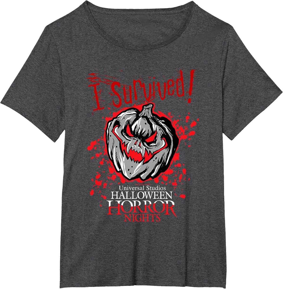 Halloween Horror Nights I Survived HHN Bloody Pumpkin T-Shirt - Dark Heather Grey