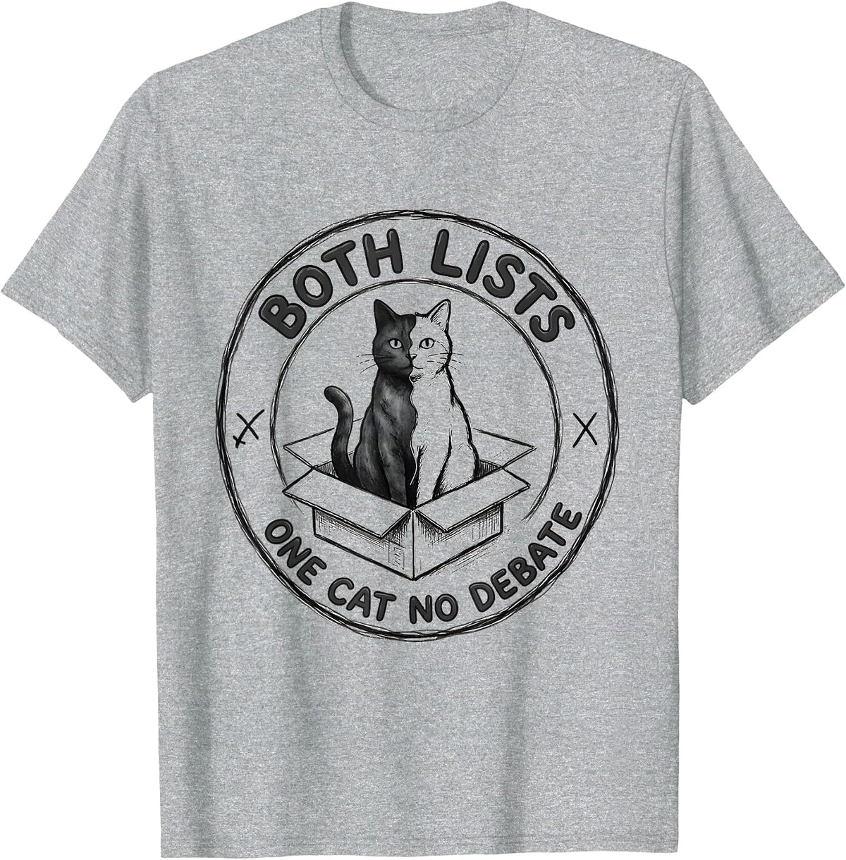 Men's Both Lists One Cat No Debate Funny Science Cat Lover Quantum T-Shirt - Heather Grey