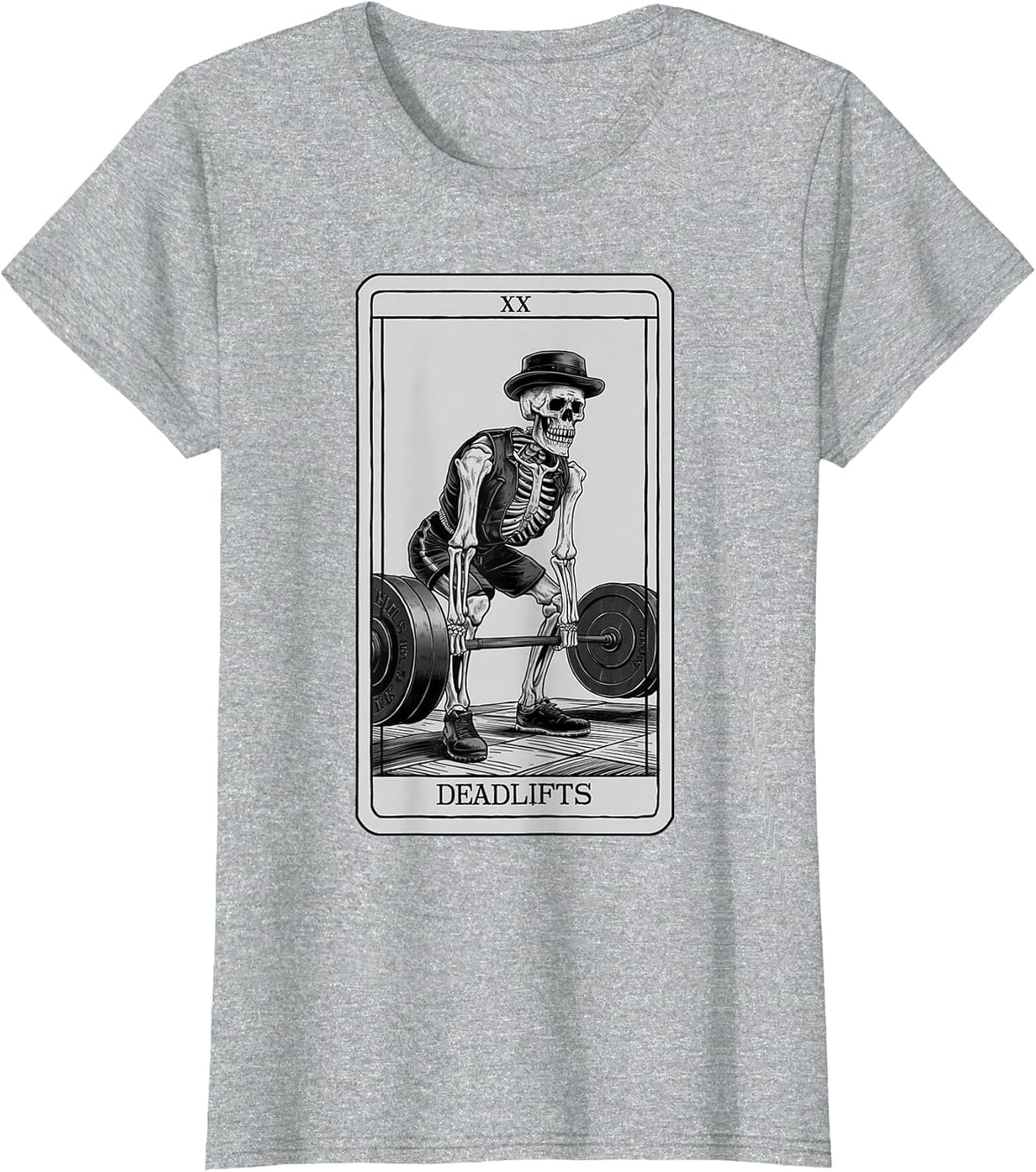 Skeleton Tarot Card Deadlifts Powerlifting Weightlifting Gym T-Shirt - Heather Grey