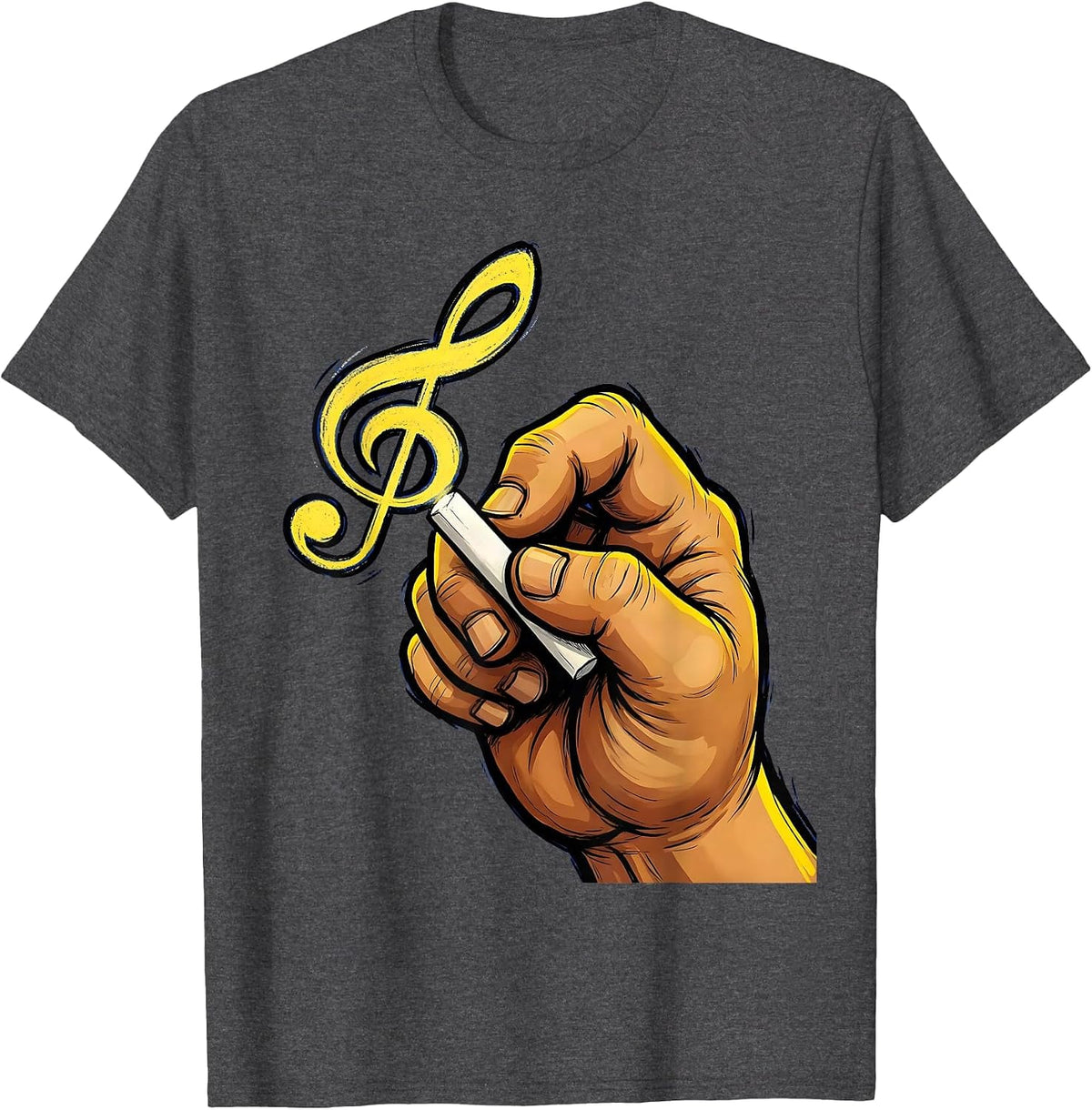 Music Teacher Treble Clef Chalk Hand Illustration T-Shirt - Dark Heather Grey