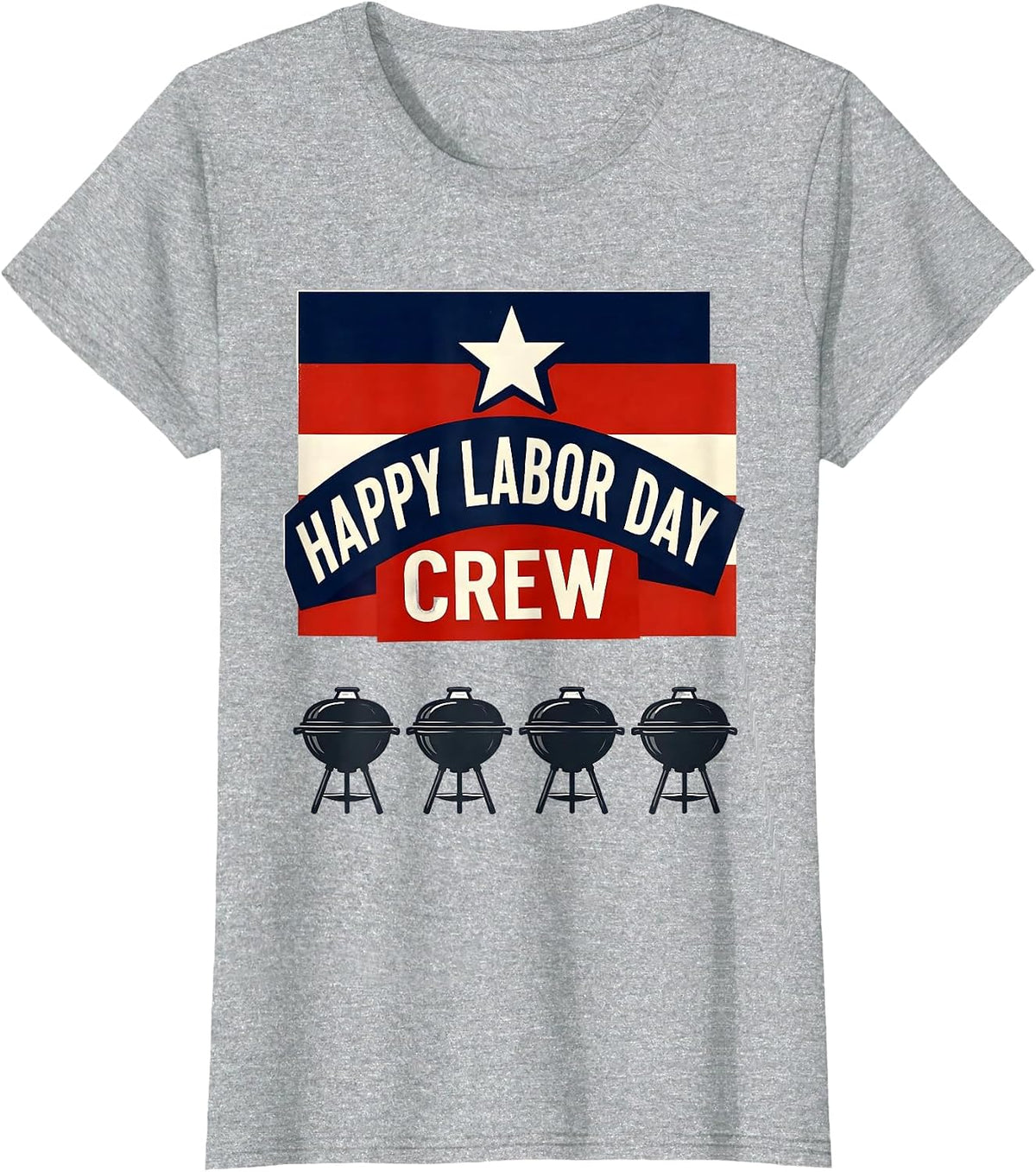 Women's Happy Labor Day Crew Patriotic Americana Tribute Labor Day T-Shirt - Heather Grey