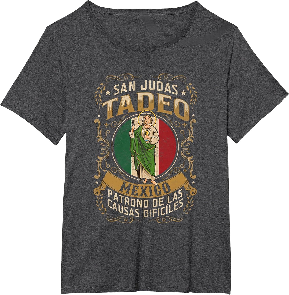 Patrono de causas difíciles San Judas Tadeo con México T-Shirt - Dark Heather Grey
