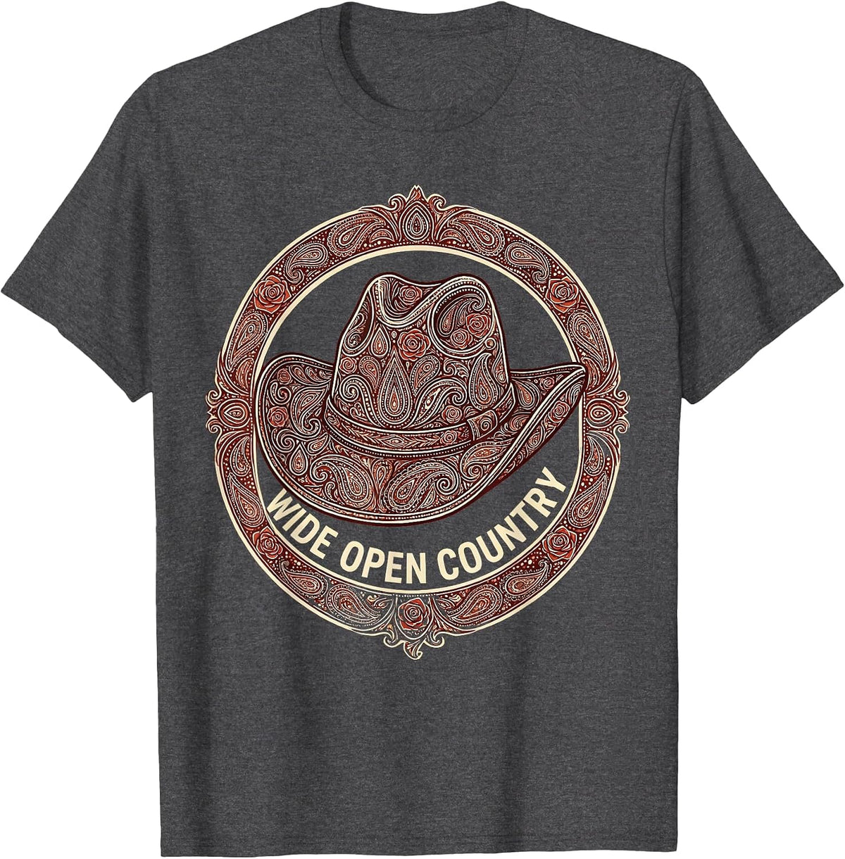 Wide Open Country Cowboy Western Design T-Shirt - Dark Heather Grey