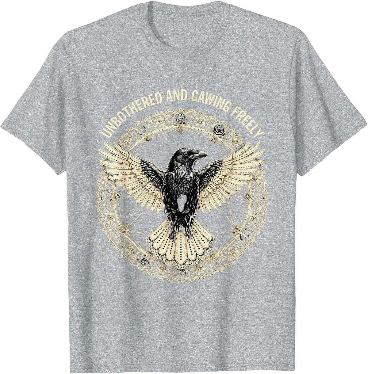 Men's Unbothered and Cawing Freely Crow Design T-Shirt - Heather Grey