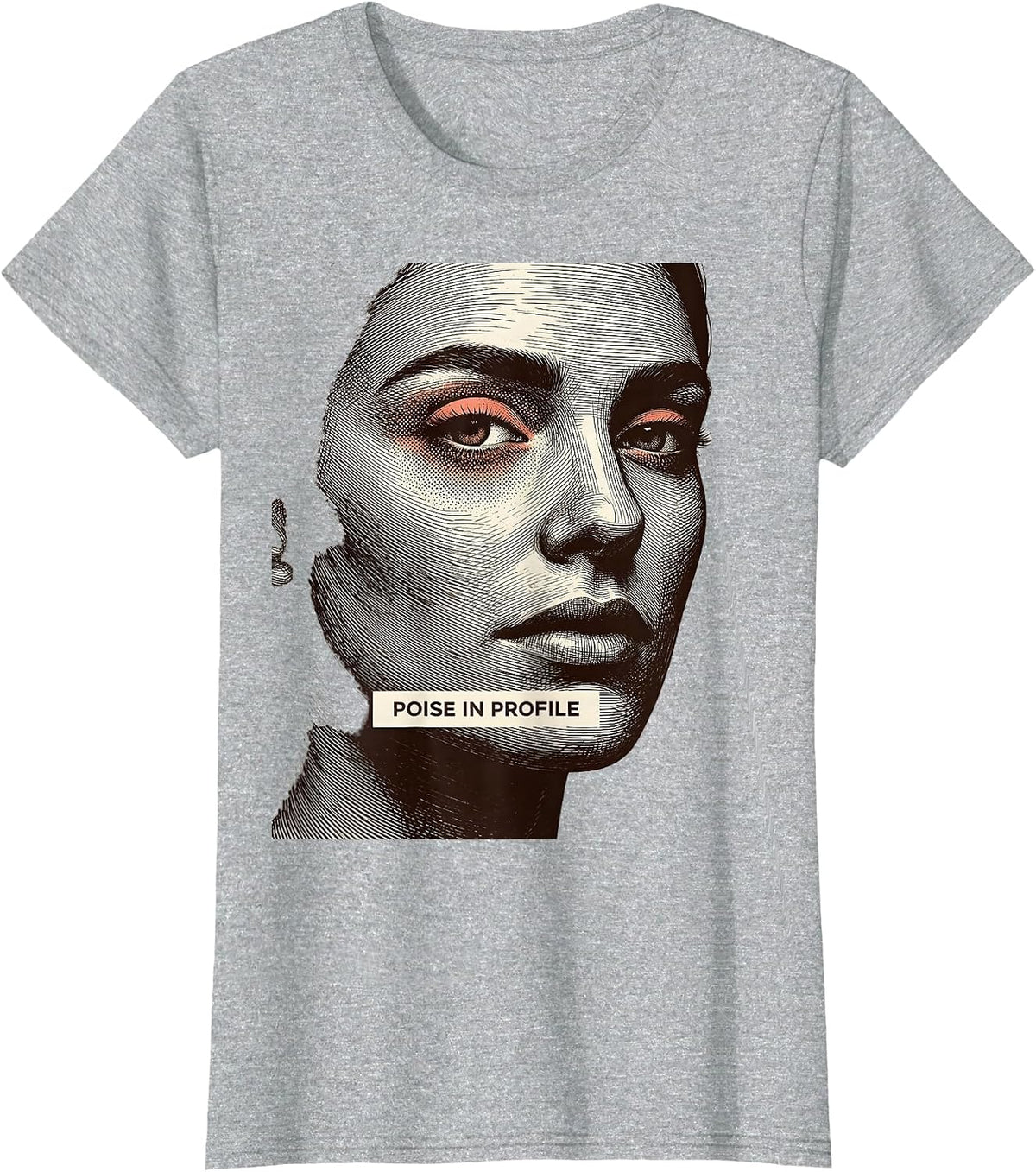 Poise In Profile Abstract Fashion Designer Artwork T-Shirt - Heather Grey