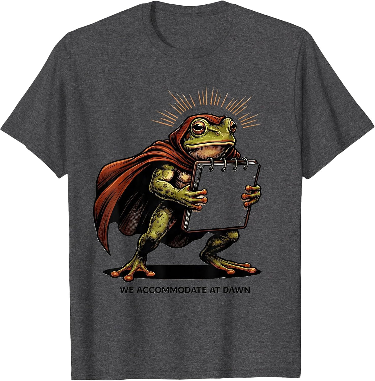 We Accommodate At Dawn Funny Teacher Frog Back to School T-Shirt - Dark Heather Grey