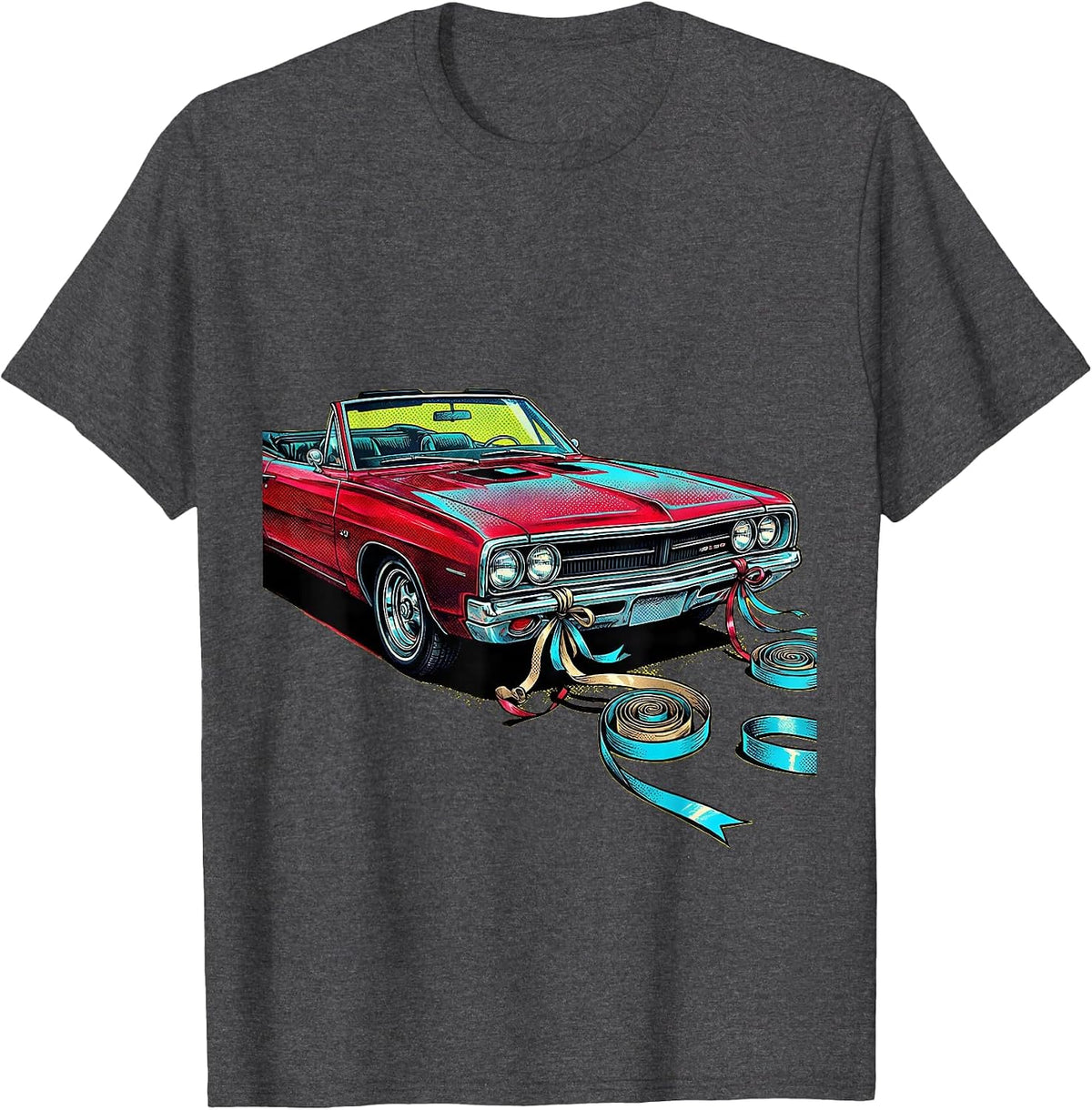 21st Birthday Vintage Car With Streamers Design T-Shirt - Dark Heather Grey