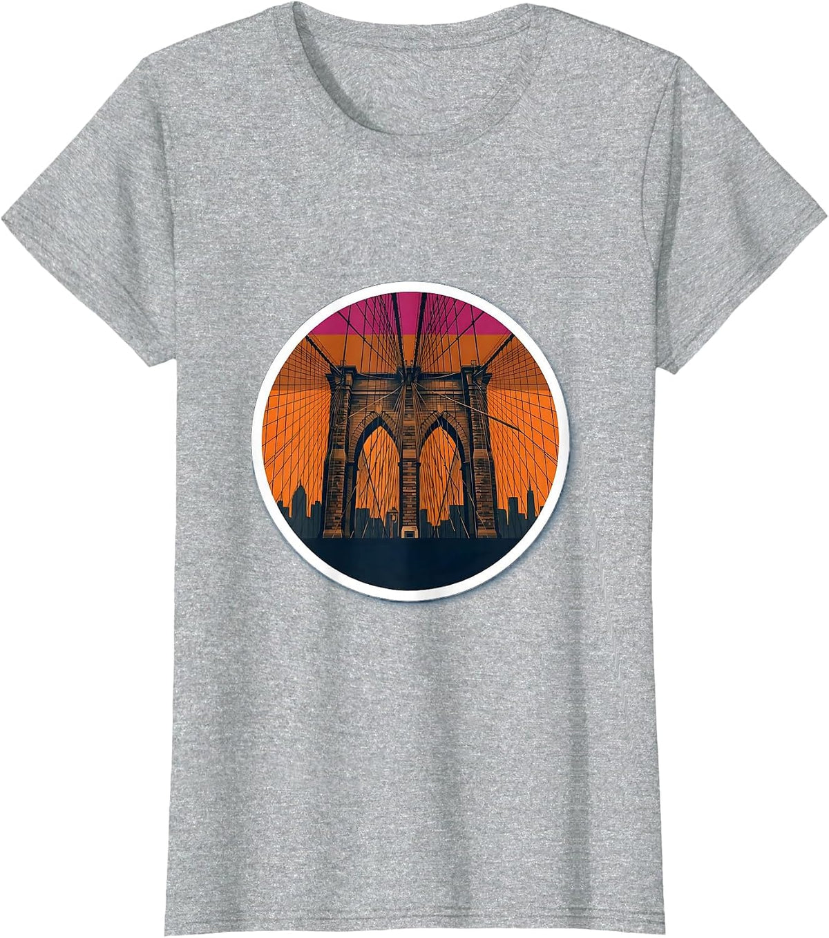 Brooklyn Bridge Sunset New York Graphic T-Shirt - Heather Grey