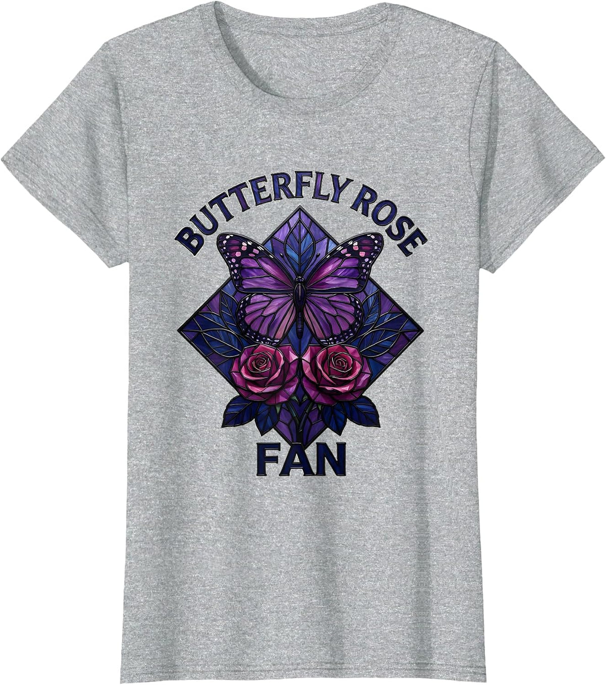 Butterfly Rose Fan Stained Glass Mosaic Butterfly Lover Gift T-Shirt - Heather Grey