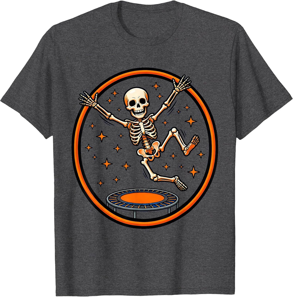 Skeleton Kid Trampoline Jump Graphic T-Shirt - Dark Heather Grey