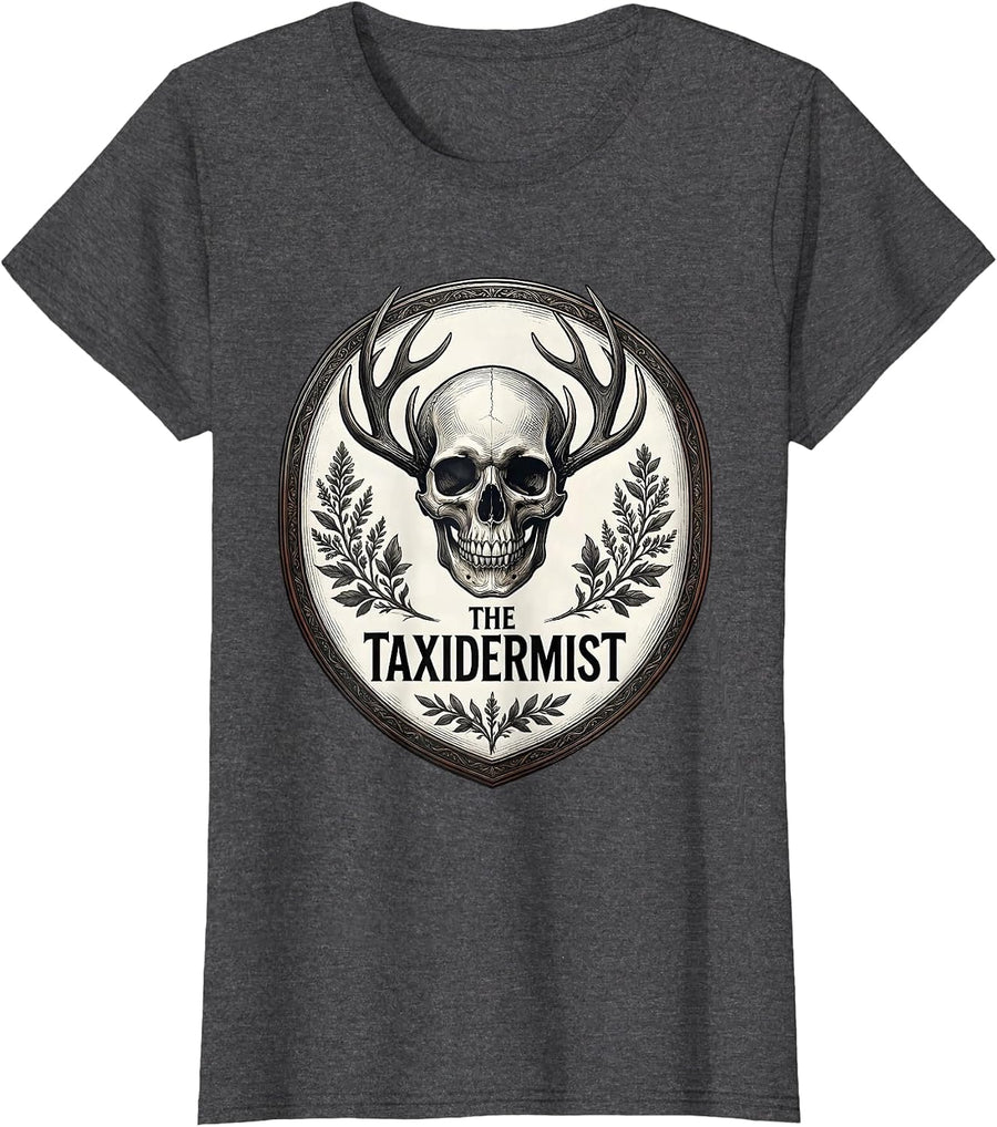 Women's The Taxidermist Gothic Whimsical Tarot Card Role Parody T-Shirt - Dark Heather Grey