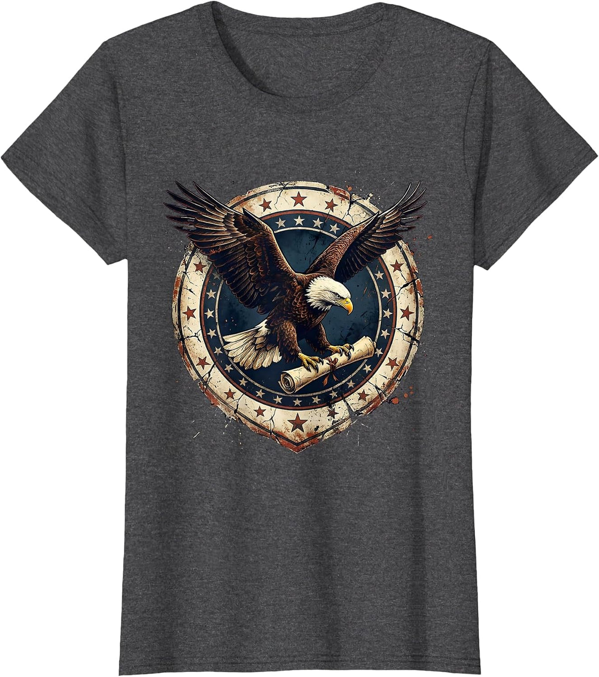 Women's Bald Eagle Landing on Constitution Scroll T-Shirt - Dark Heather Grey