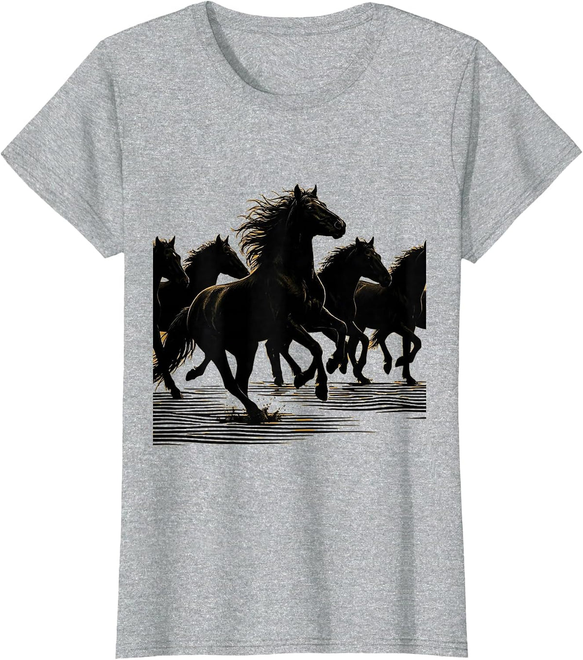 Wild Horses Crossing River Freedom Graphic T-Shirt - Heather Grey