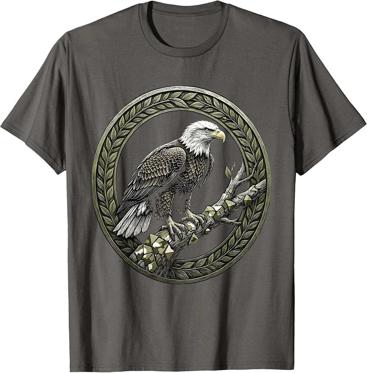 Men's Bald Eagle Camo Branch Wildlife Illustration T-Shirt - Asphalt Grey