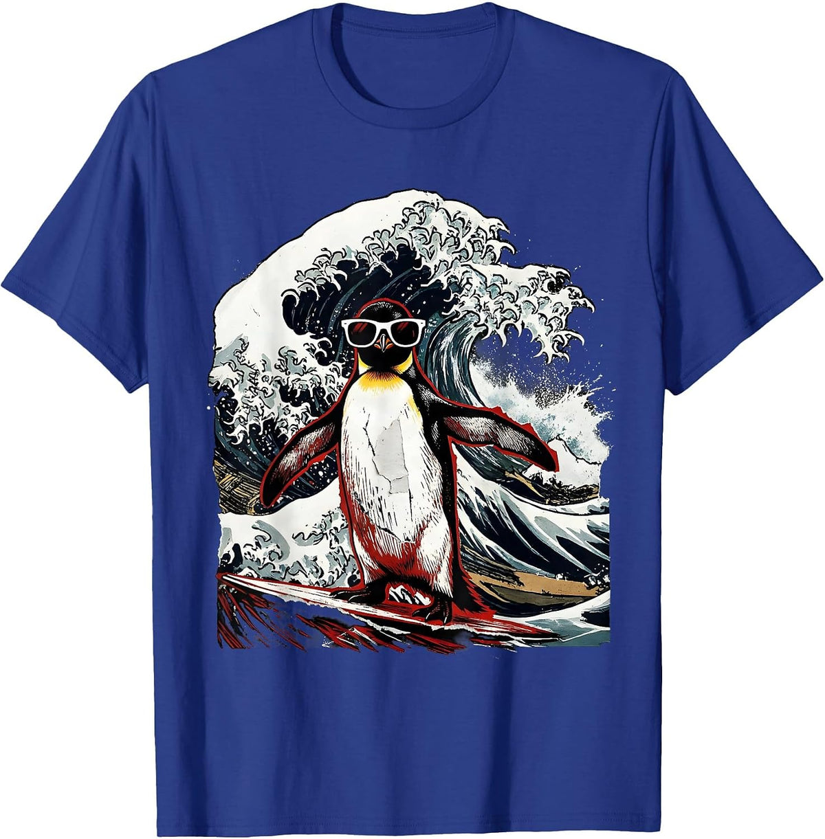 Men's Cool Penguin Surfer Riding Giant Wave Graphic T-Shirt - Royal Blue