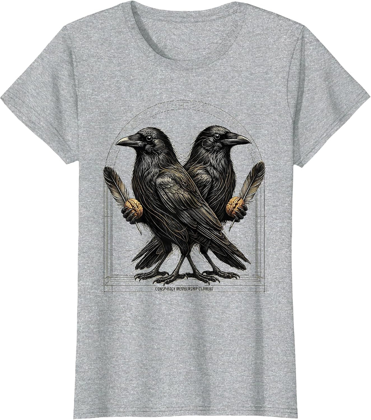 Women's Conspiracy Membership Current Dark Humor Crow Lover T-Shirt - Heather Grey