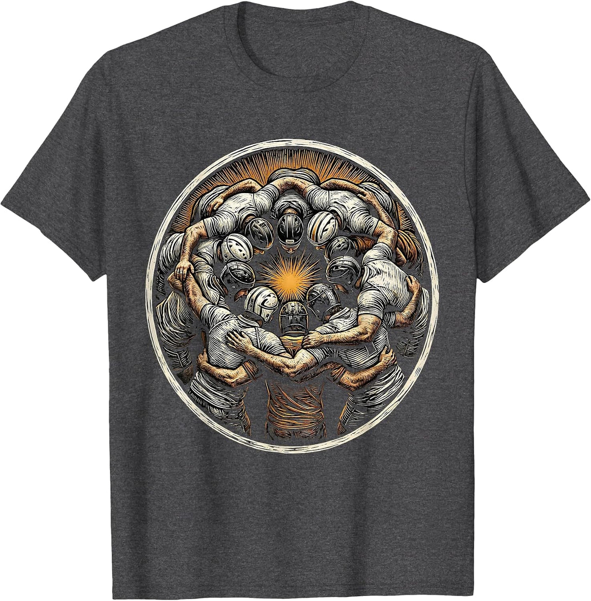Rugby Huddle Before Kickoff Graphic Tee T-Shirt - Dark Heather Grey