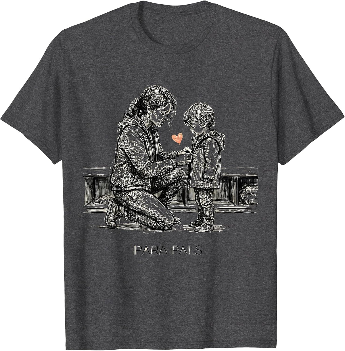 Para Pals Hand-Sketched Paraprofessional Teacher Aide T-Shirt - Dark Heather Grey