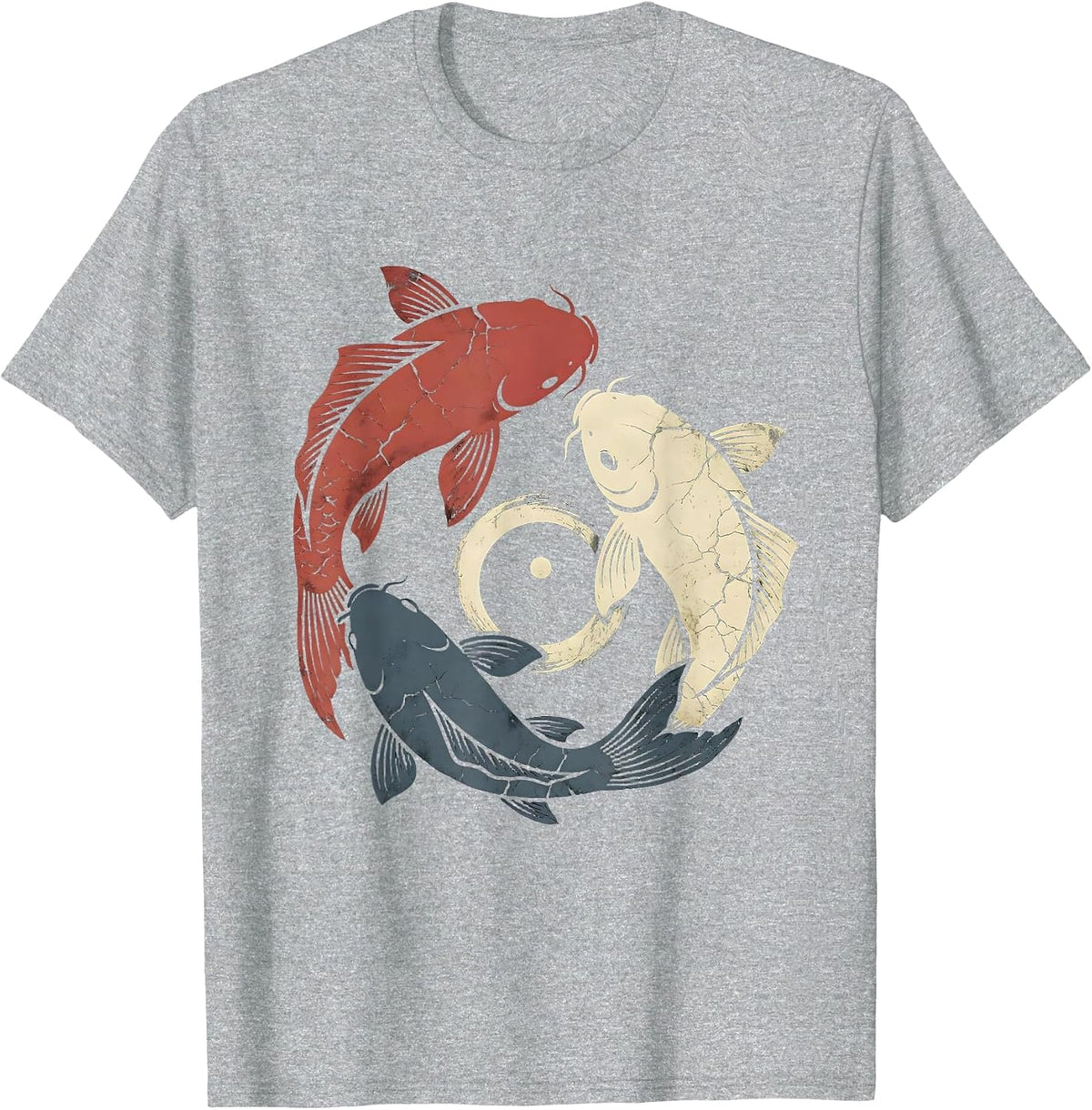 Men's Red White and Blue Koi Fish Swirl Graphic T-Shirt - Heather Grey