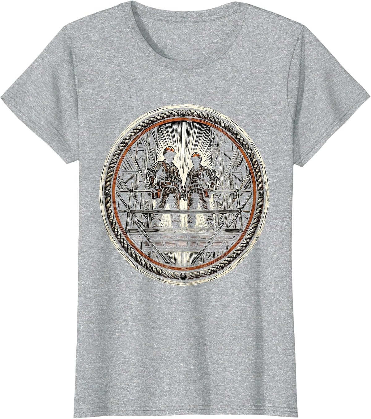 Labor Day Skyscraper Scaffolding Workers Graphic T-Shirt - Heather Grey