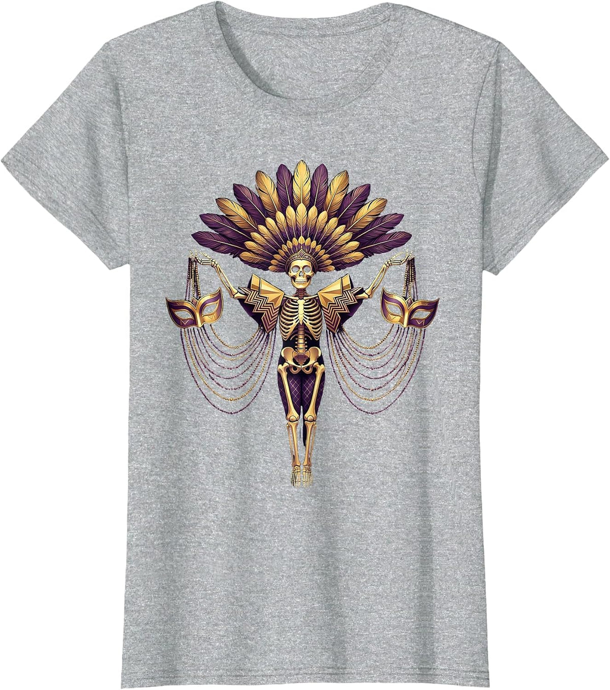 Mardi Gras Dancing Skeleton Parade Costume T-Shirt - Heather Grey