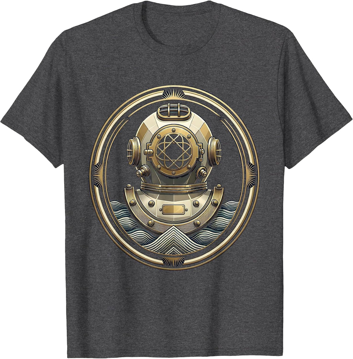 Men's Vintage Diving Helmet Seafloor Cruise Design T-Shirt - Dark Heather Grey