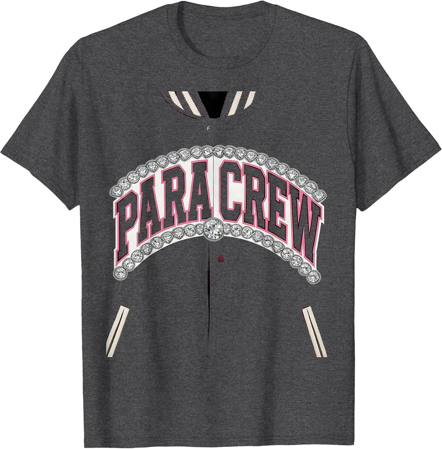 Men's Para Crew Sparkle Varsity Teacher Aide Appreciation Back T-Shirt - Dark Heather Grey