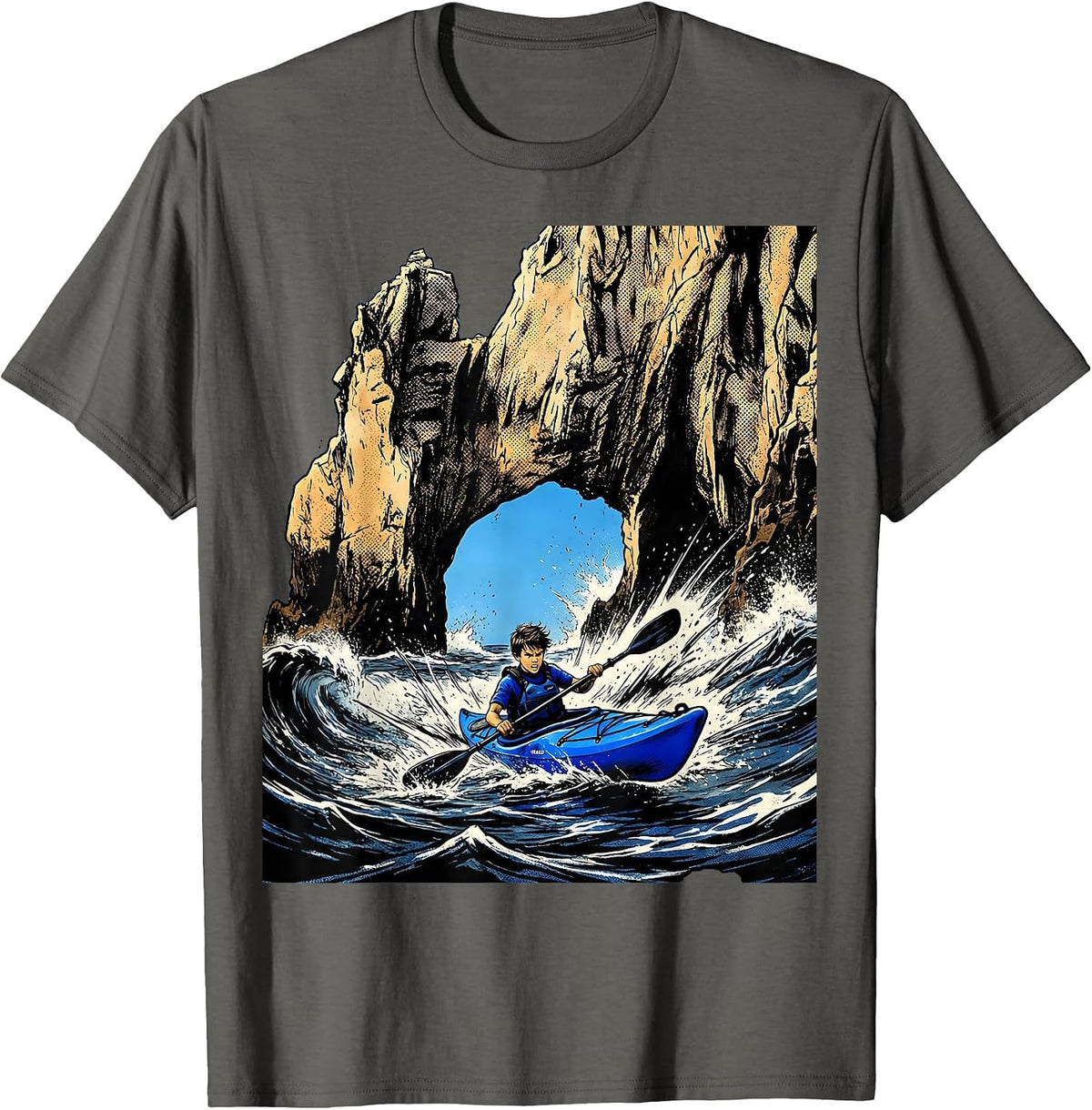 Men's Boys Hawaiian Kayaking Sea Arch Rock Graphic T-Shirt - Asphalt Grey