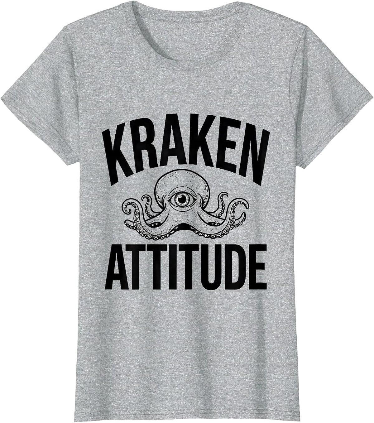 Women's Kraken Attitude Vintage Octopus Line Art Sea Creature Gift T-Shirt - Heather Grey