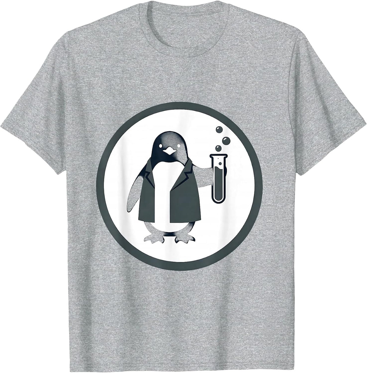 Men's Penguin Scientist Bubbling Test Tubes Illustration T-Shirt - Heather Grey