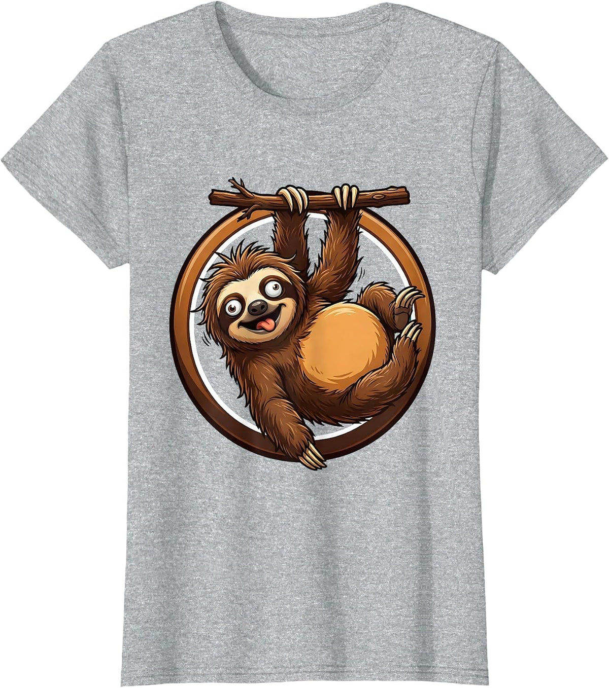 Derpy Googly-Eyed Sloth Hanging Upside Down T-Shirt - Heather Grey