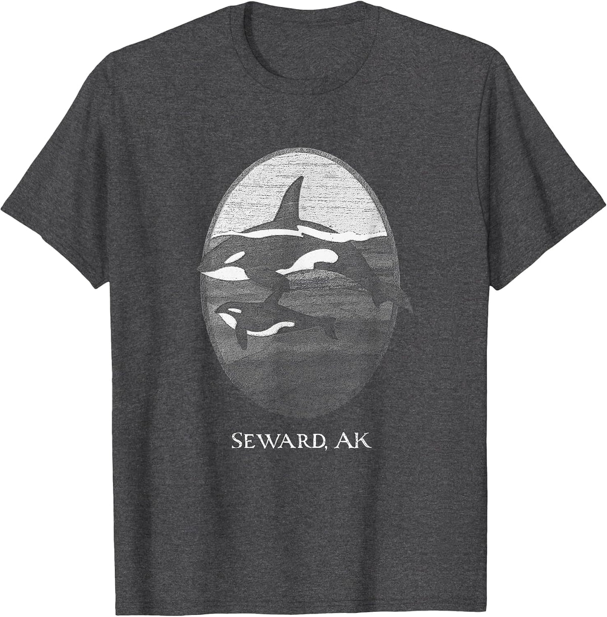 Seward Alaska Orca Whale Distressed Graphic Souvenir T-Shirt - Dark Heather Grey