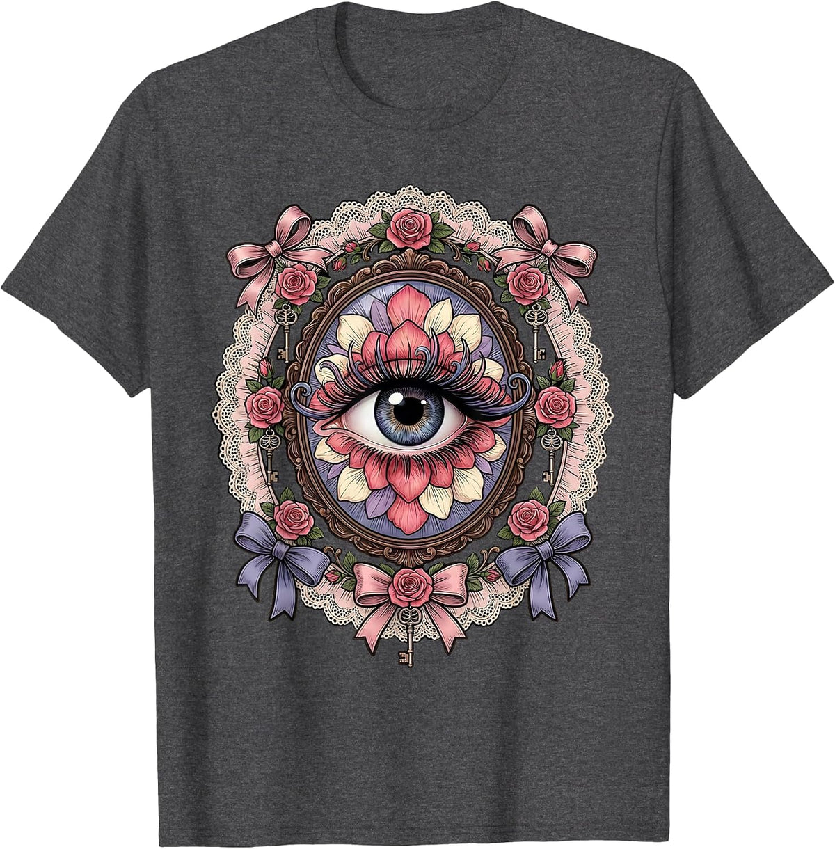 Men's Bold Eye Long Lashes Graphic Tee Gigi Design T-Shirt - Dark Heather Grey
