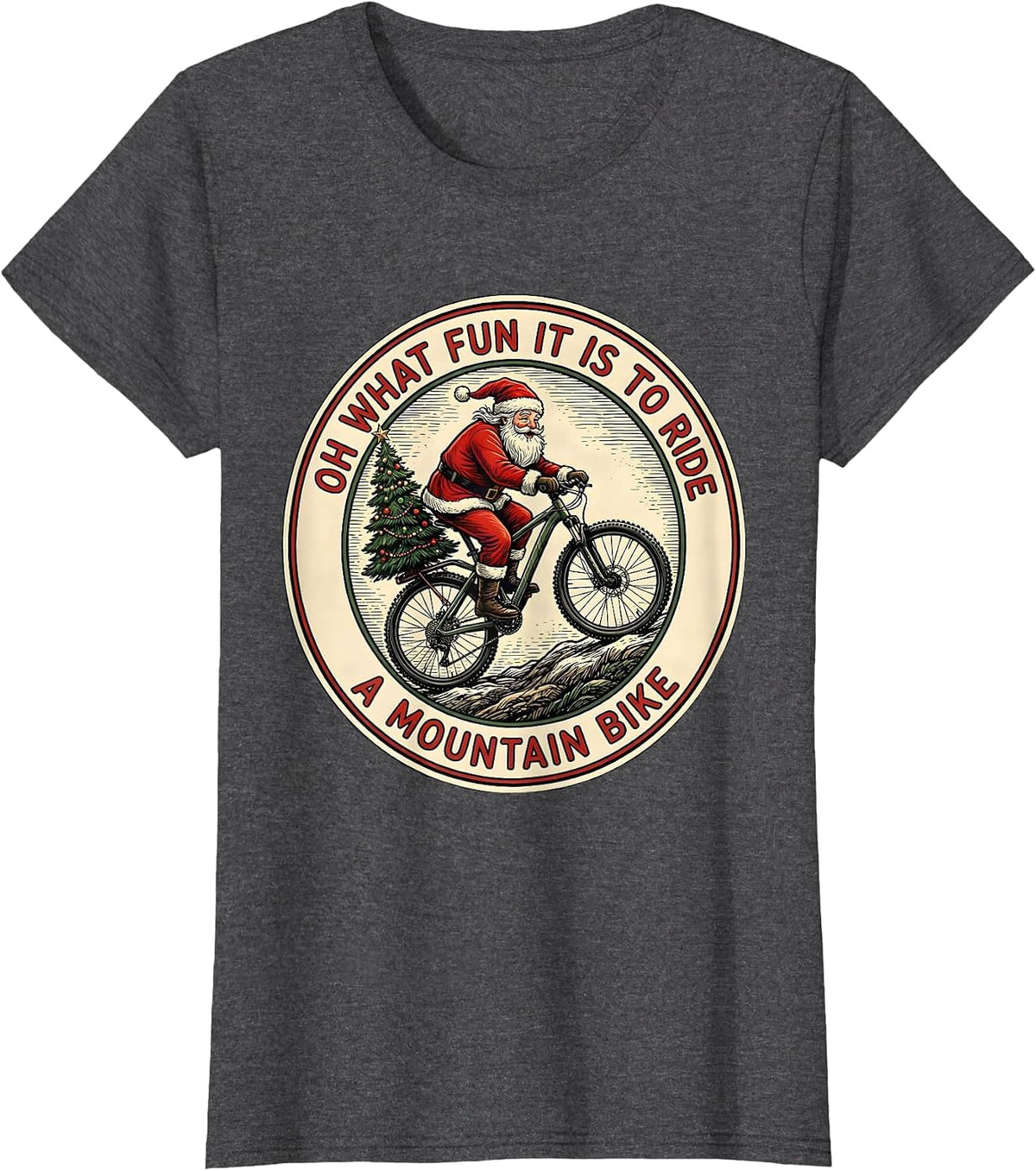 Women's Oh What Fun It Is To Ride A Mountain Bike Biker T-Shirt - Dark Heather Grey