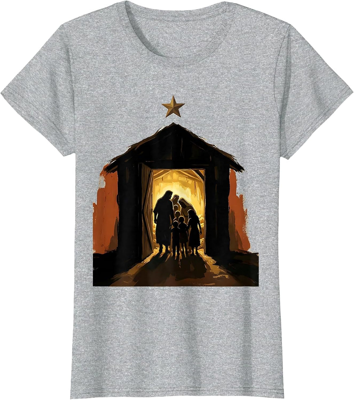 Women's Open Door Nativity Family Christmas Faith Tribute T-Shirt - Heather Grey