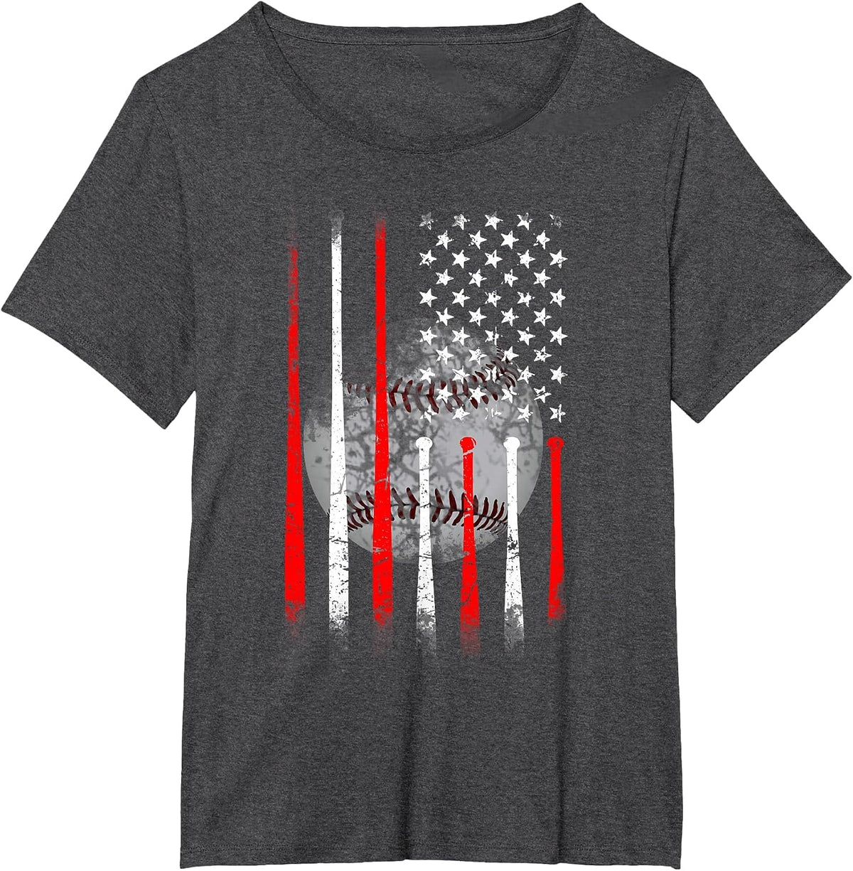 Baseball USA Flag American Flag Vintage T-Shirt - Dark Heather Grey