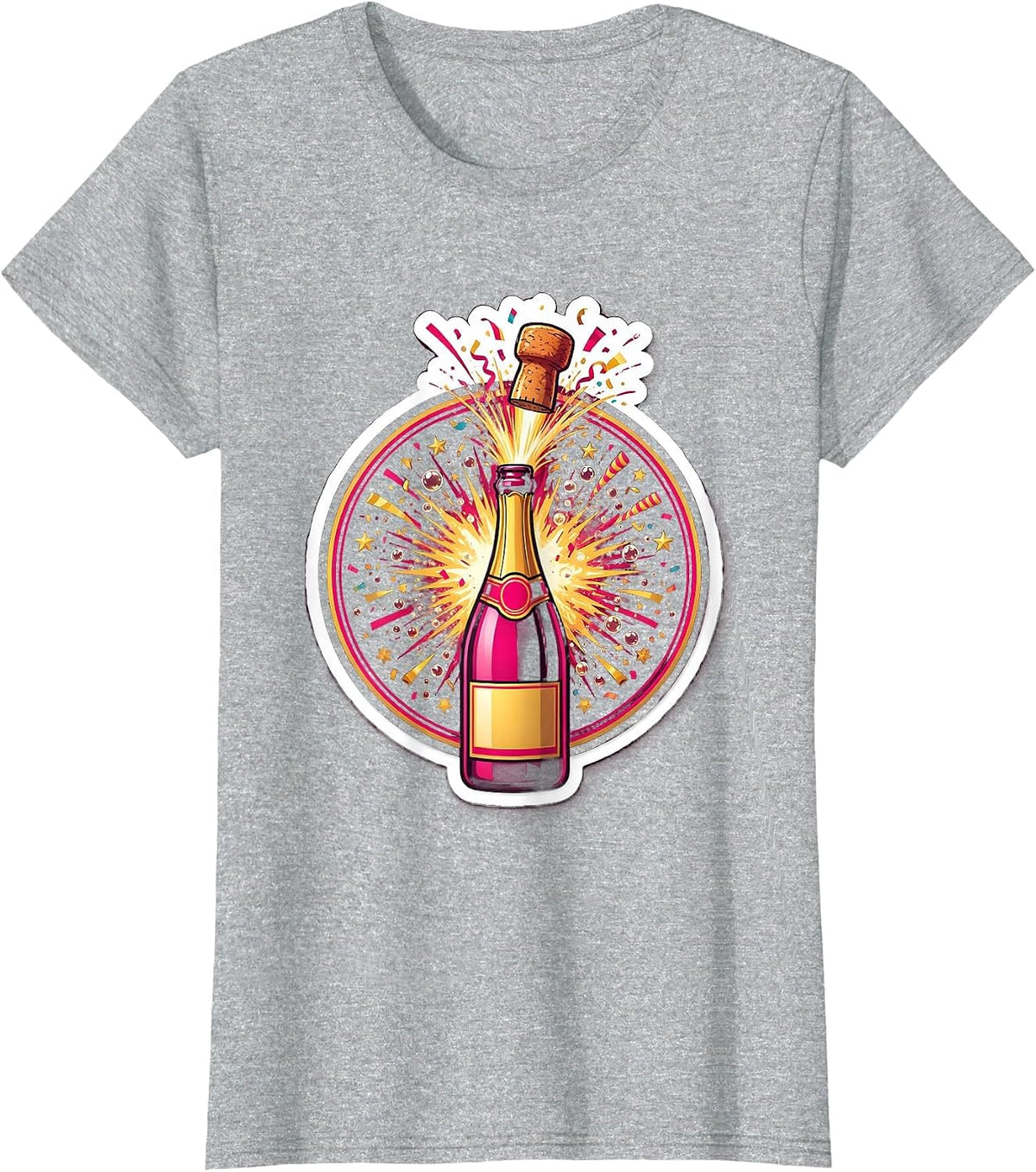 Champagne Pop Confetti Burst Celebration Graphic T-Shirt - Heather Grey
