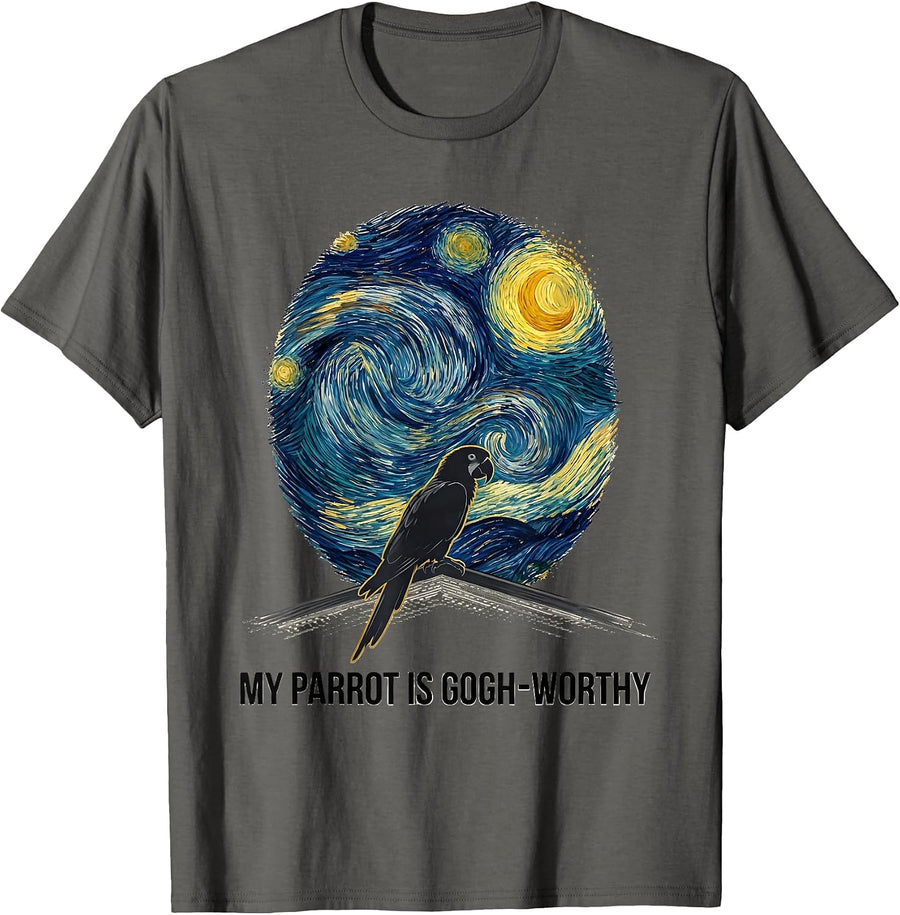 My Parrot Is Gogh-Worthy Whimsical Animal Lover Gift T-Shirt - Asphalt Grey
