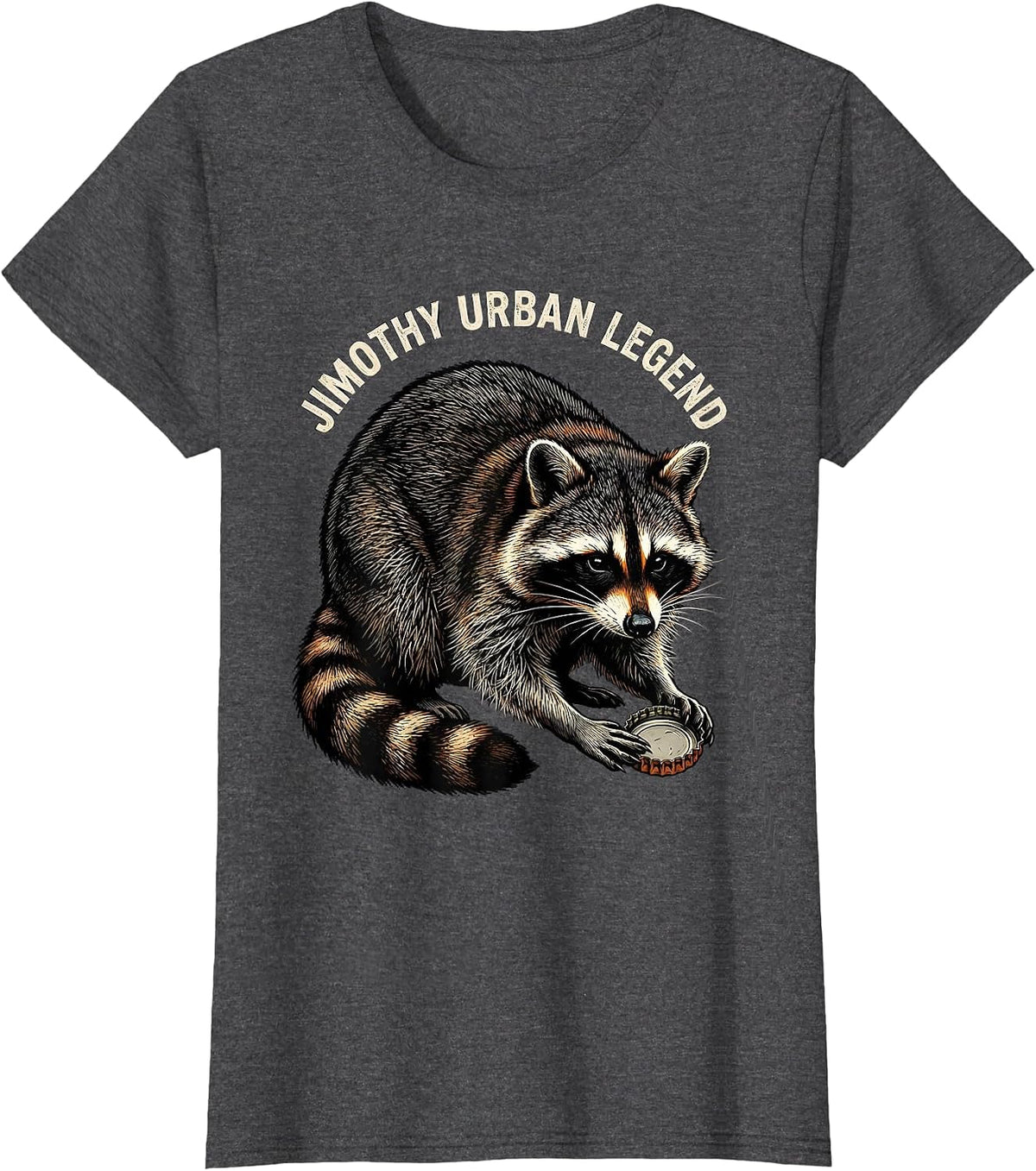 Women's Jimothy Urban Legend Funny Raccoon Viral Meme Trash Panda T-Shirt - Dark Heather Grey
