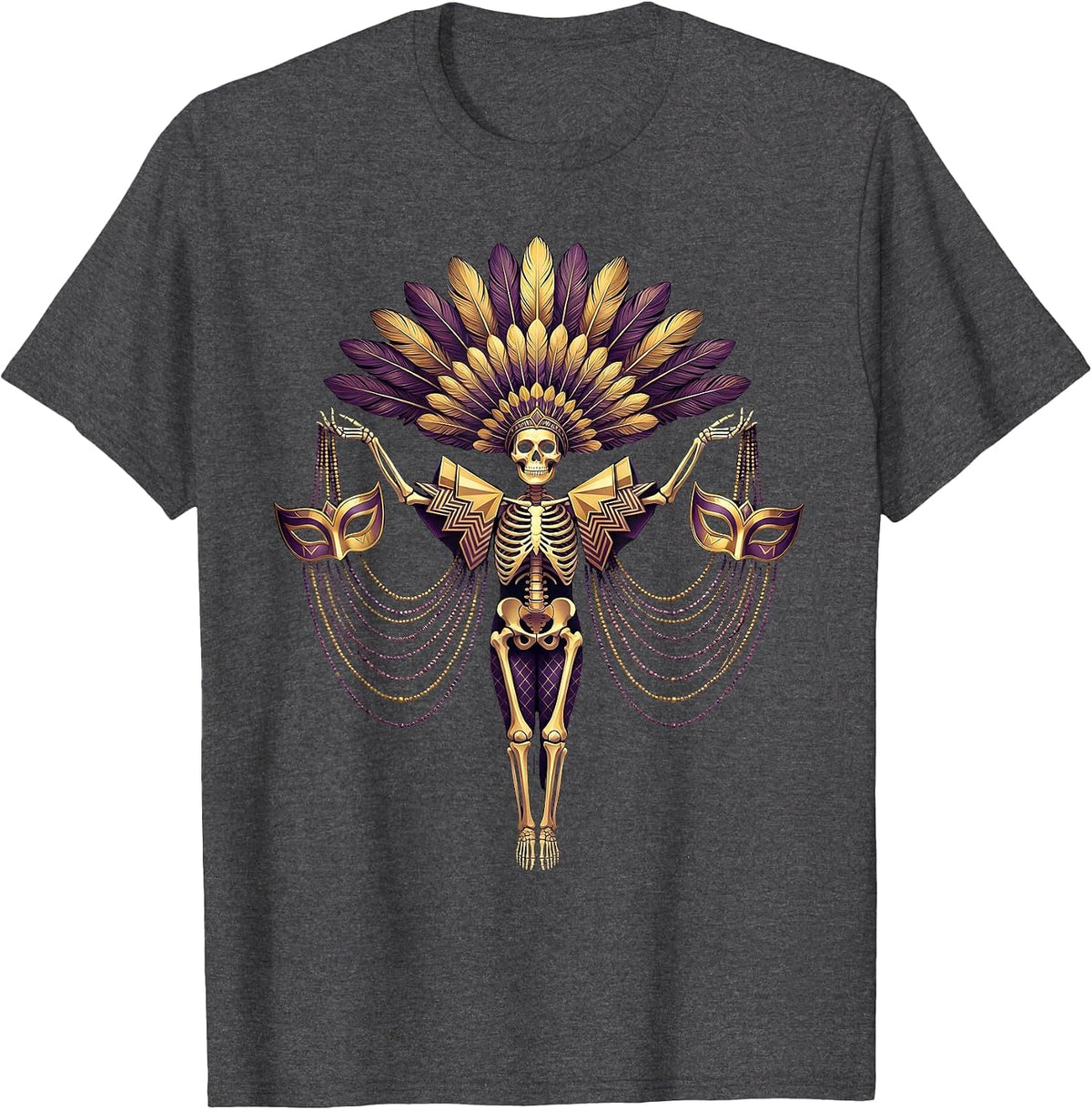 Mardi Gras Dancing Skeleton Parade Costume T-Shirt - Dark Heather Grey