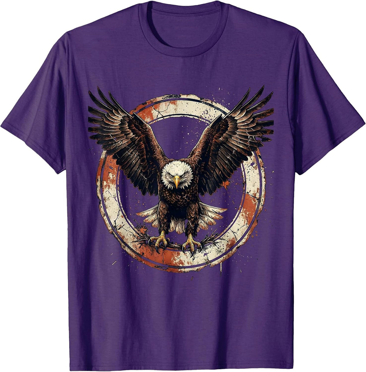 Bald Eagle Full Wingspan Spread Illustration T-Shirt - Purple