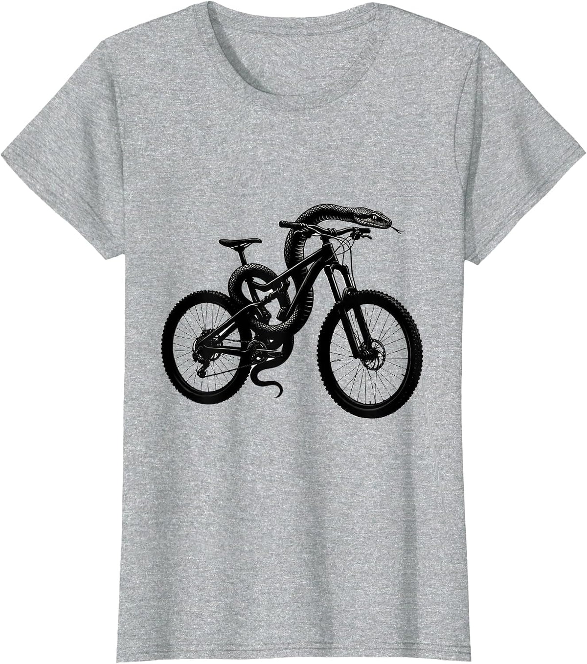 Snake Coiled Around Mountain Bike Frame Graphic T-Shirt - Heather Grey