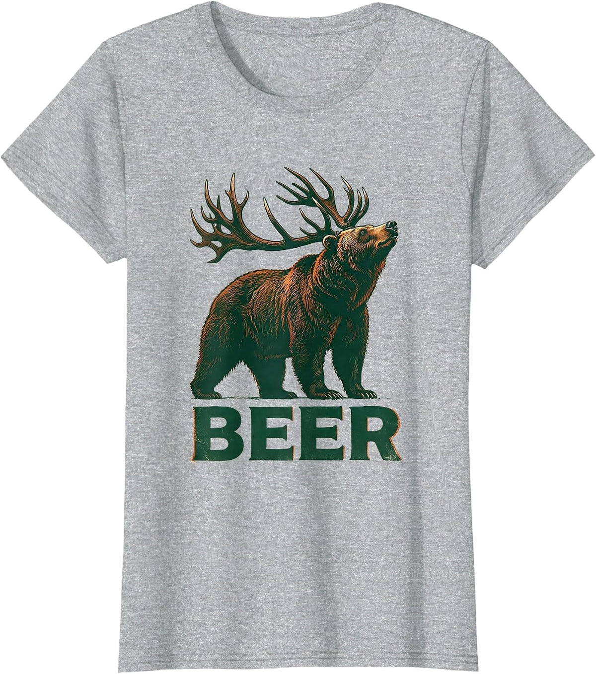 BEER Vintage Bear Deer Funny Hunting Drinking Humor T-Shirt - Heather Grey